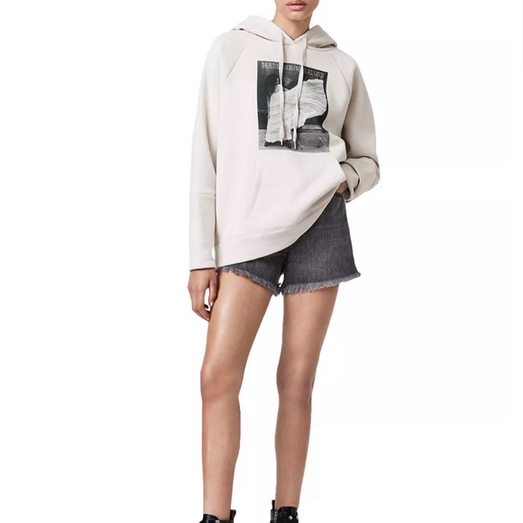 All Saints Tops - AllSaints Olivia Lucia Graphic Hoodie Cream Oversized Small